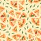 Seamless pattern with assorted pizza slices. Vector illustration. Repeating background