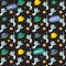 Seamless pattern with astronaut in space for textile, paper, website.