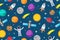 Seamless pattern of astronauts and planet in space galaxy background