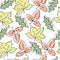 seamless pattern autumn, different leaves on a white background