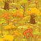 Seamless pattern - Autumn Forest Landscape with trees, mushrooms
