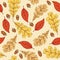 Seamless Pattern with Autumn Leaves and Acorns