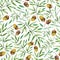 Seamless pattern with autumn leaves and acorns