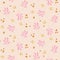 Seamless pattern of autumn leaves and chestnut. Sweet fall pink warm colors.