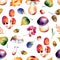 Seamless pattern with autumn leaves,flowers,branches,berries,acorns