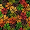 Seamless pattern. Autumn. Multicolored fallen leaves of a chestnut on a black background.