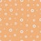 Seamless pattern with autumn small lined abstract flowers in warm colors isolated on orange background in flat cartoon style