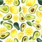 Seamless pattern with avocado and lemon