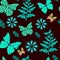 Seamless pattern azure butterflies,leaves, colors on brown