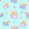 Seamless pattern with babies in strollers. Baby shower. Vector.