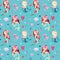 Seamless pattern, baby background with mermaids and cat, bubbles, watercolor drawing