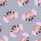 Seamless pattern for baby clothes. podnunki, undershirts and diapers with cute animals in polka dots