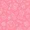 Seamless pattern baby food, pastel color, vector illustration. Infant feeding thin line icons. Cute repeated pink texture, baby it