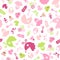 Seamless Pattern Baby Icons Girl Filled Pink And Green