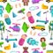 Seamless pattern, baby kid toys, dolls and robots