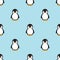 Seamless pattern Baby Penguin standing on sky blue background.