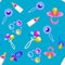 seamless pattern of baby rattles and pacifiers