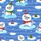 Seamless pattern with baby seals floating on an ice floe. Vector