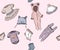Seamless pattern with baby sketches of clothes
