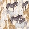 Seamless pattern, background with adult zebra and giraffe and zebra and giraffe cubs. Vector illustration.