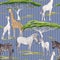 Seamless pattern, background with adult zebra and giraffe and zebra and giraffe cubs. Vector illustration.
