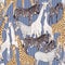 Seamless pattern, background with adult zebra and giraffe and zebra and giraffe cubs. Vector illustration.