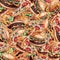 Seamless pattern - background with cheeseburgers, pizza and french fries