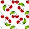 Seamless pattern background cherry red ripe berrie