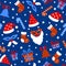 Seamless pattern background with Christmas items on a blue background.