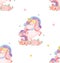 Seamless pattern background Cute watercolor sweet floral magical purple baby Unicorn in flower garden, nursery cartoon painting