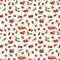 Seamless pattern background with fresh raspberry and leaves