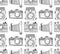 Seamless pattern background with hand drawn ornamental retro cameras.