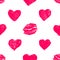 Seamless pattern background with lipsticks prints and doodle hea