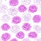 Seamless pattern, background with pink roses, isolated on white background.