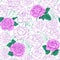 Seamless pattern, background with pink roses, isolated on white background.