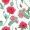 Seamless pattern and, background with red opium poppy and echino