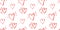 Seamless pattern background with red watercolor smoke textured outlined vector heart doodles on white backdrop. Romantic