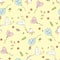 Seamless pattern background with storks carrying newborn babies