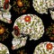 Seamless pattern, background with sugar skull and floral patter