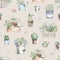 Seamless pattern, background, texture. Watercolor pattern of gardening hobby.