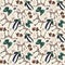 Seamless pattern, background from vintage elements: keys, brooches, bows, butterflies, moths, and flower sprigs.