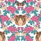 Seamless pattern, background with vintage style flowers and tige