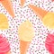 Seamless pattern with banana, pink, vanilla ice cream cones. Summer texture