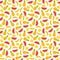 Seamless pattern with bananas, pineapples and lemons. Bright sum