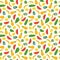 Seamless pattern with bananas, pineapples, tropical leaves