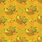 Seamless pattern, baskets and fruits pears