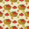 Seamless pattern, baskets and tomatoes