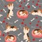 Seamless pattern of beagle dogs, hearts and bones. Vector graphics