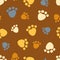 Seamless pattern bear footprints. Vector cute illustration animal foot prints on brown background. For fabric, print, textile,