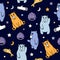 Seamless Pattern Bear Honey Fish